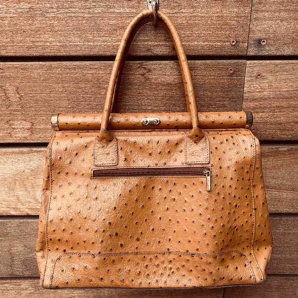 Camel tone, Ostrich-look, Italian Leather Satchel - Picture 4 of 9